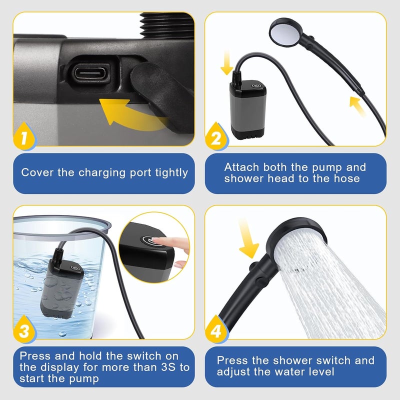 Fohil Portable Shower for Camping, 6000mAh Rechargeable Portable Outdoor Shower with Digital Display, IPX7 Waterproof Outdoor Camp Pump for Camping, Beach, Hiking, Travelling, Pet Cleaning - Image 5